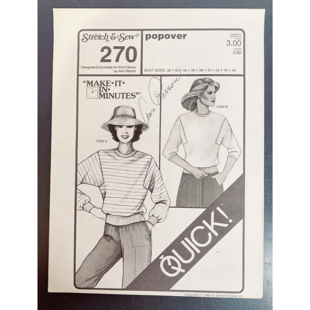 1983 Stretch & Sew Pattern #270 Autographed by 